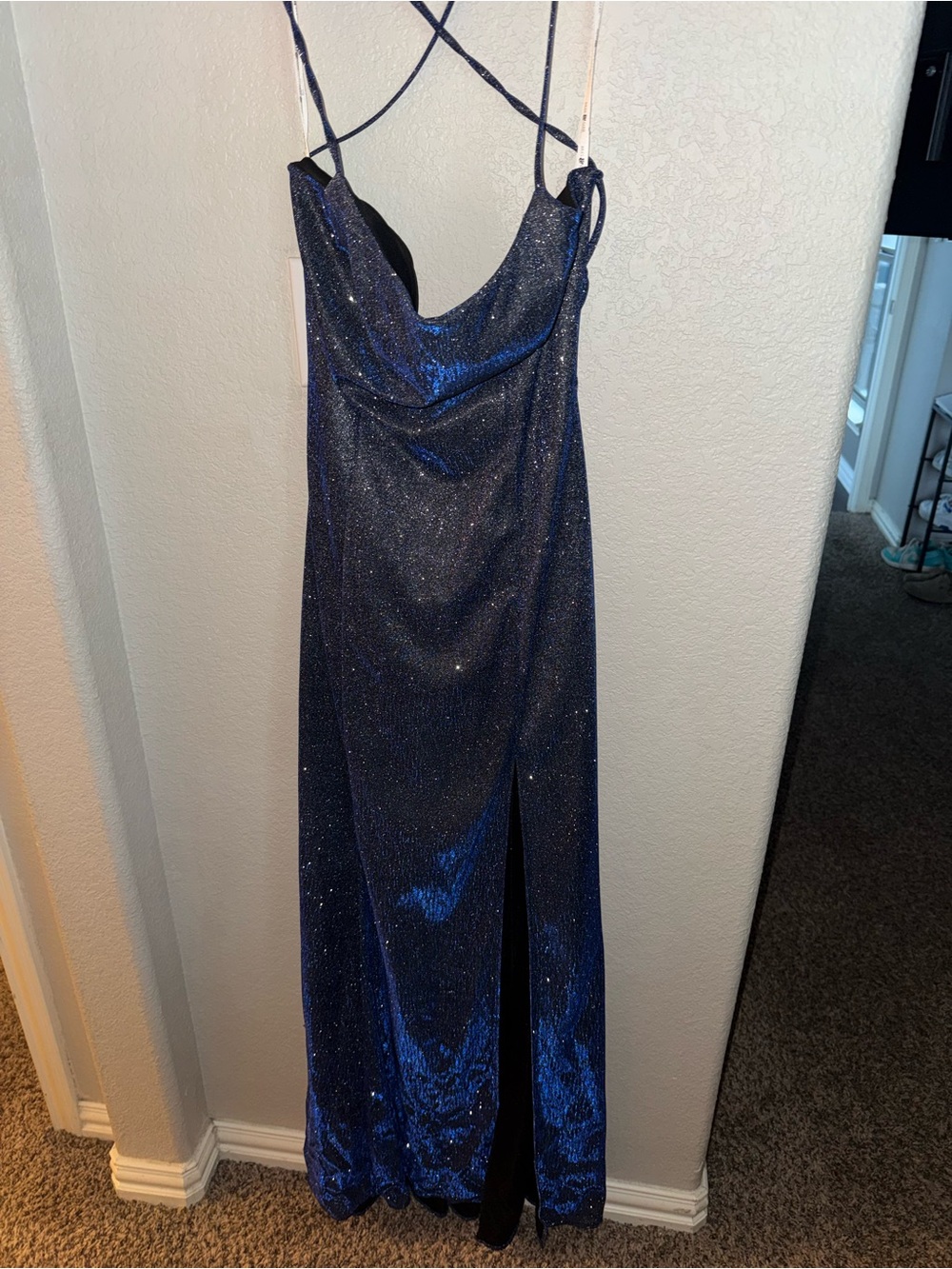 cleo Sparkling Navy Blue Cowl Neck Gown